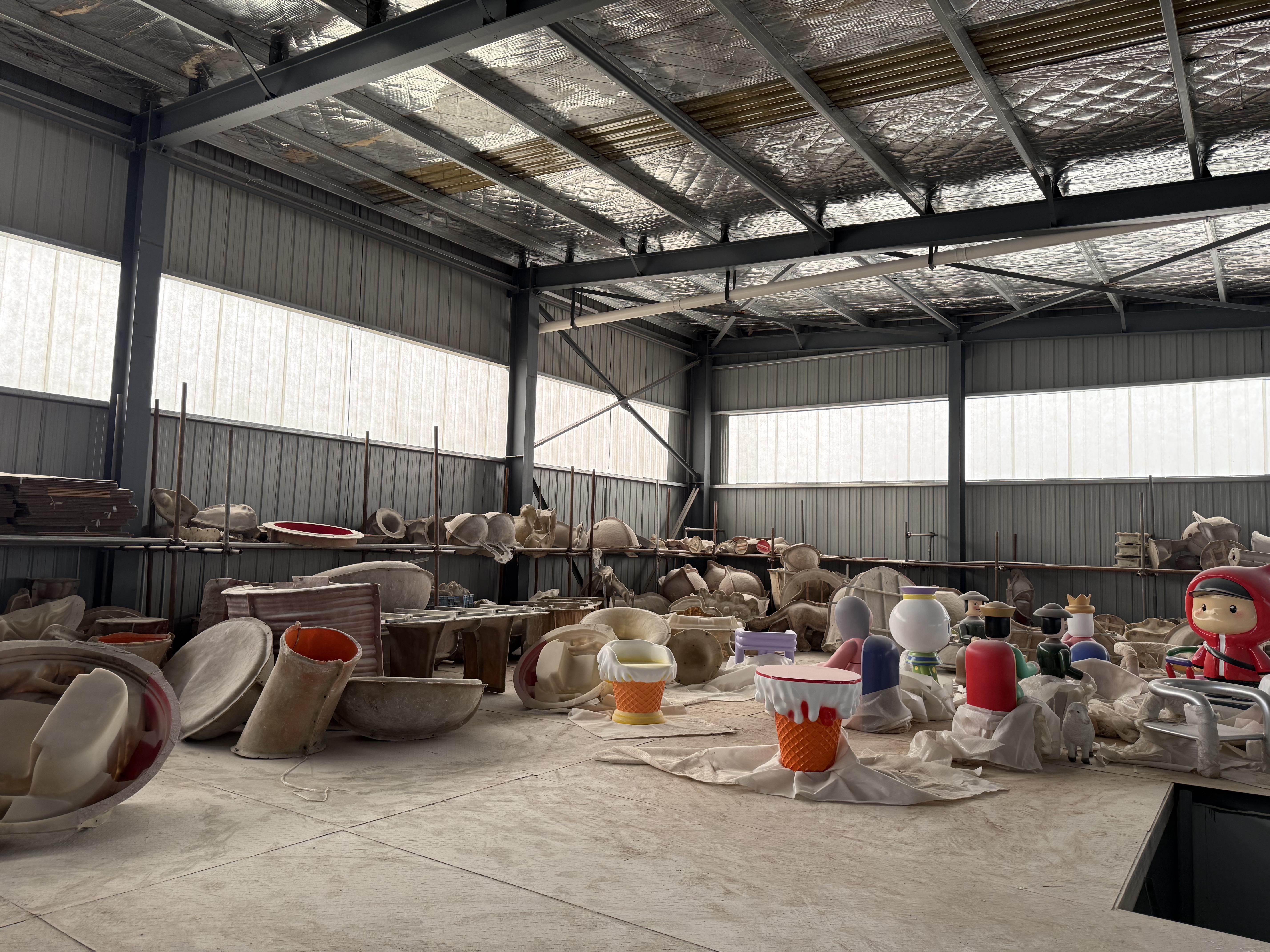 Mold and component storage inside the factory.